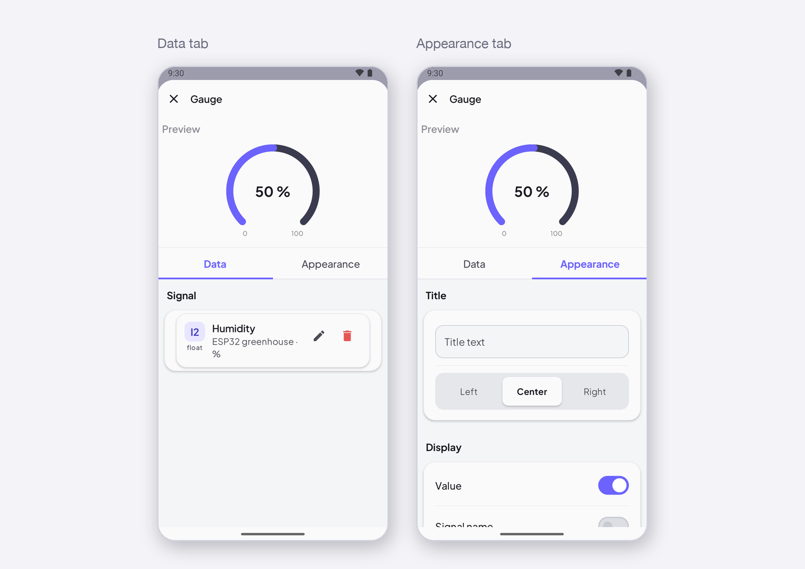 Widget settings — the Data tab · the Appearance tab