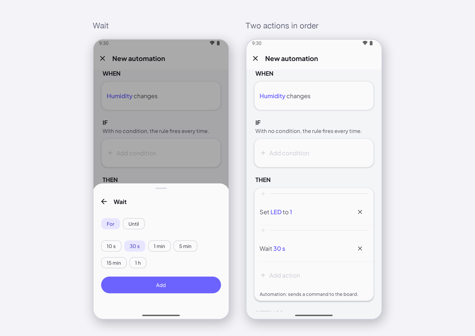 Wait — for, or until · two actions in order