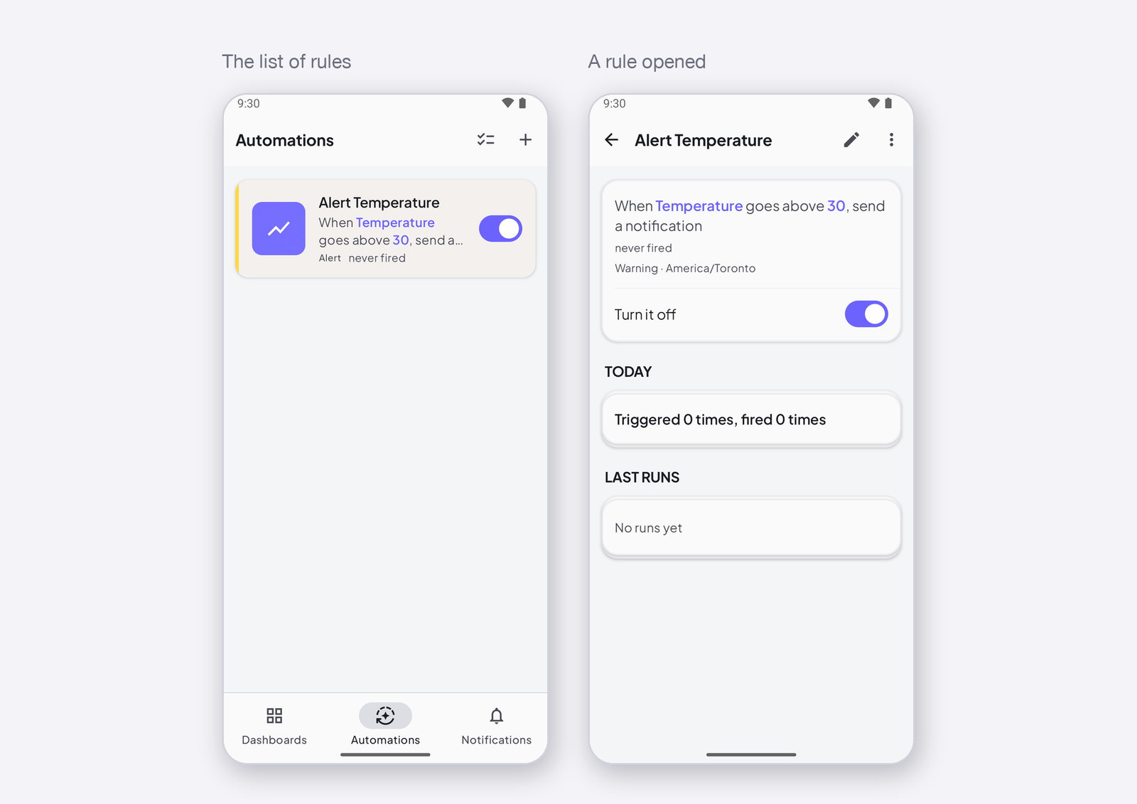 Manage your automations: turn off, edit, delete, see when it fired