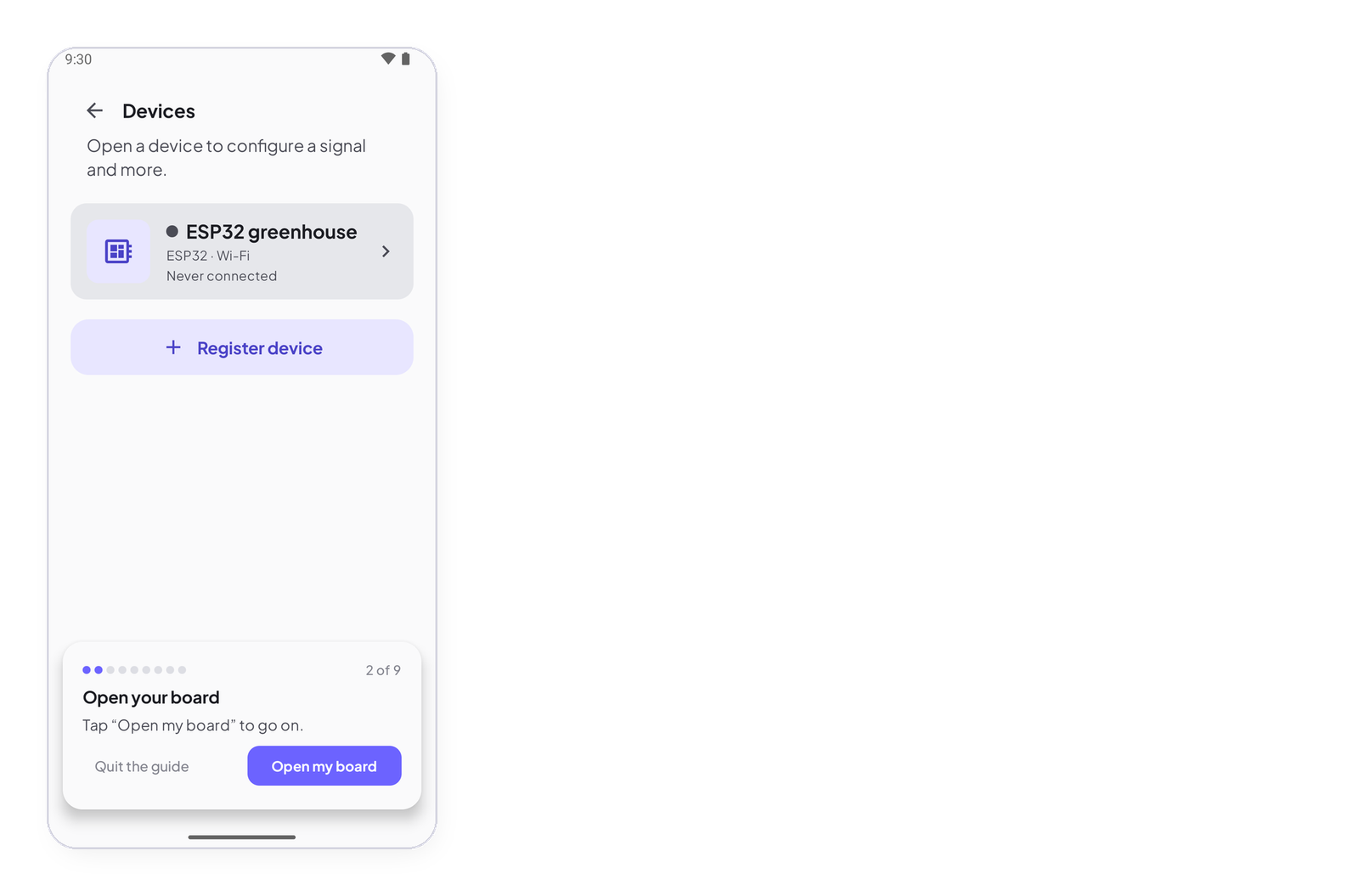 Register a device and declare its signals