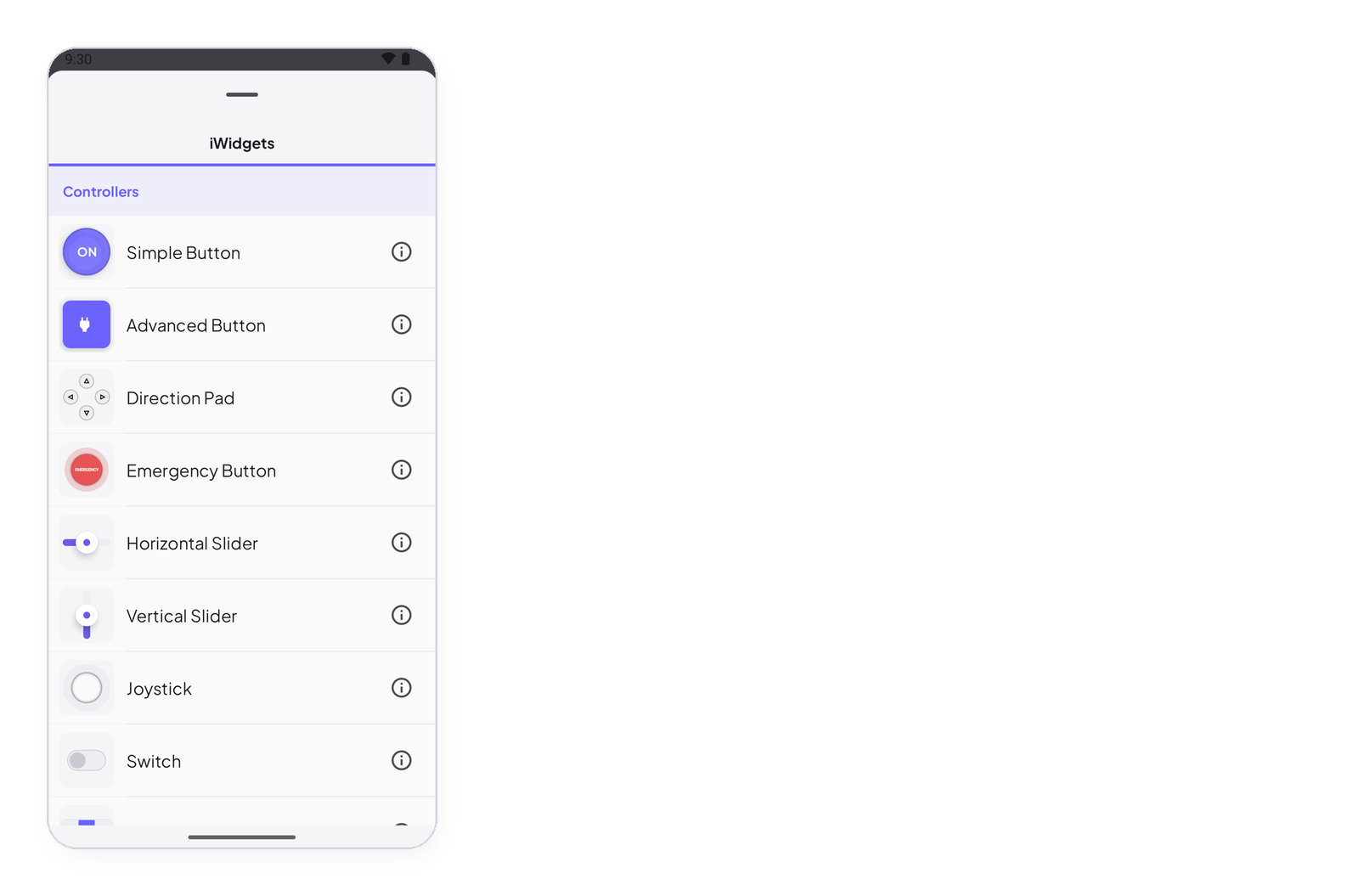 The widget list: Controllers and Displays