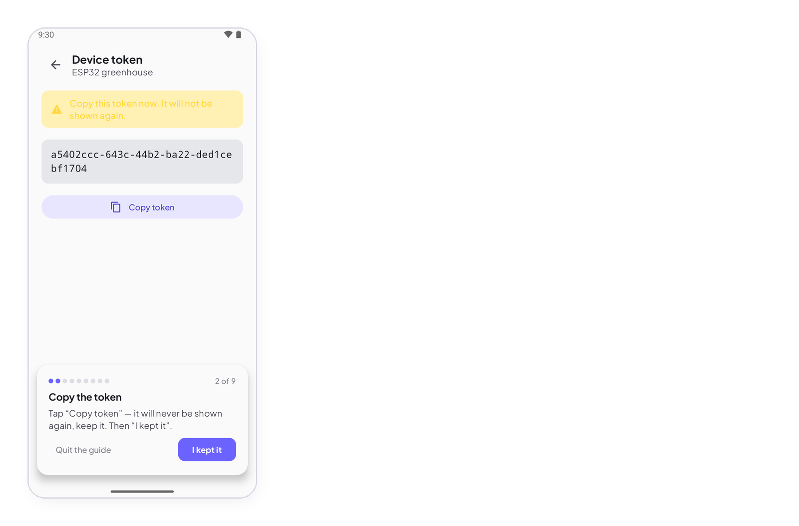 The device sheet with Copy token
