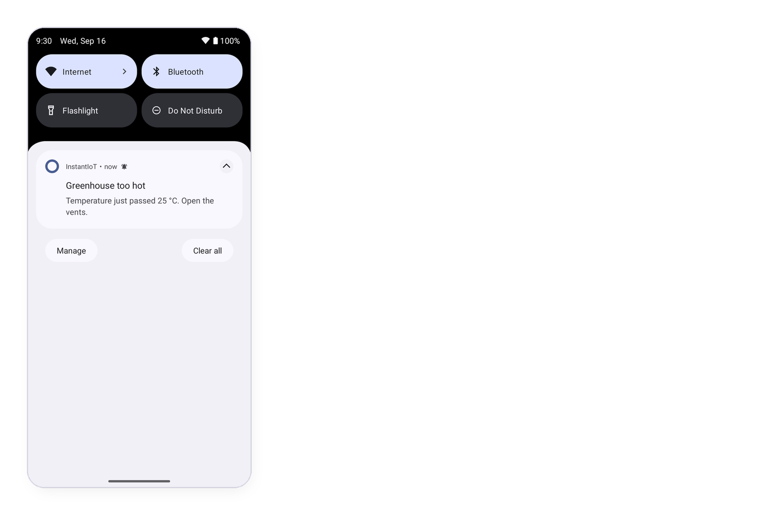 The push in the phone's notification shade: the rule's title and message