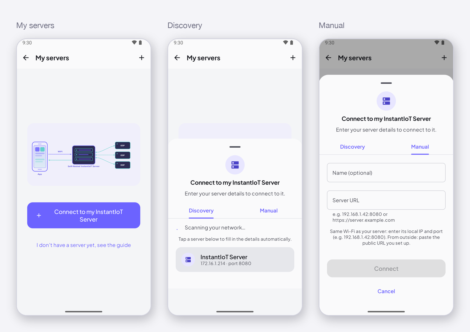 My servers · Discovery · Manual