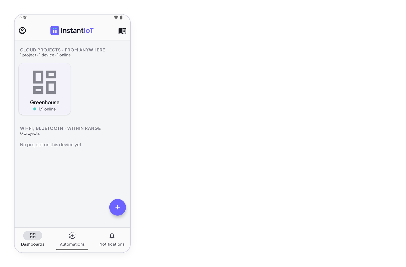 The home screen: Cloud projects, Direct projects, My profile