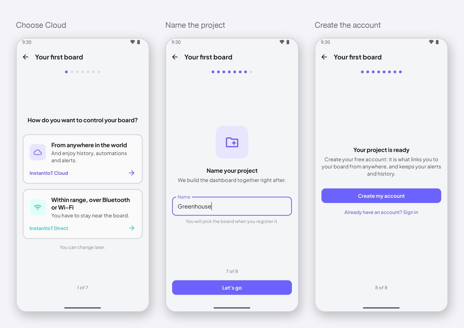 Choose Cloud · name the project · create the account