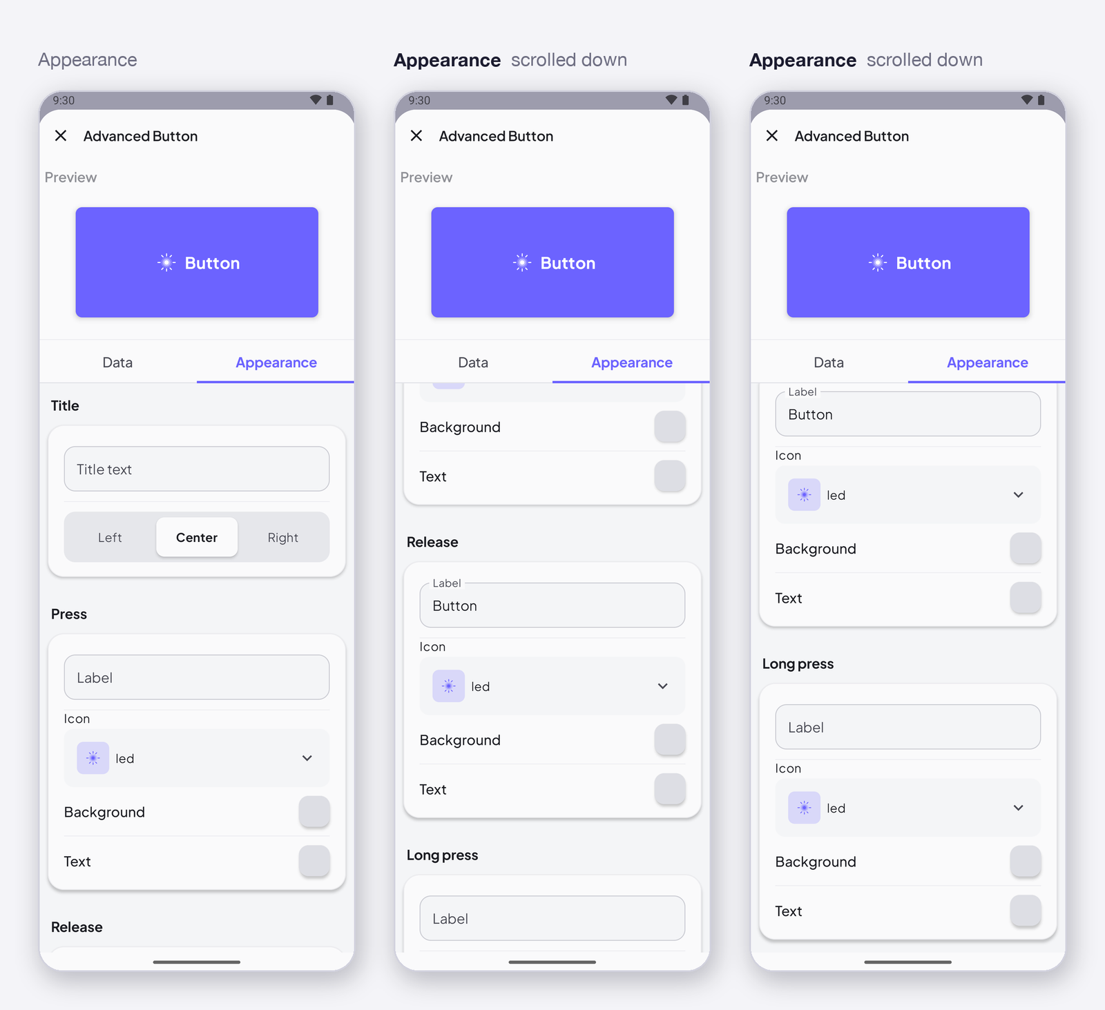 Advanced Button settings, Appearance tab