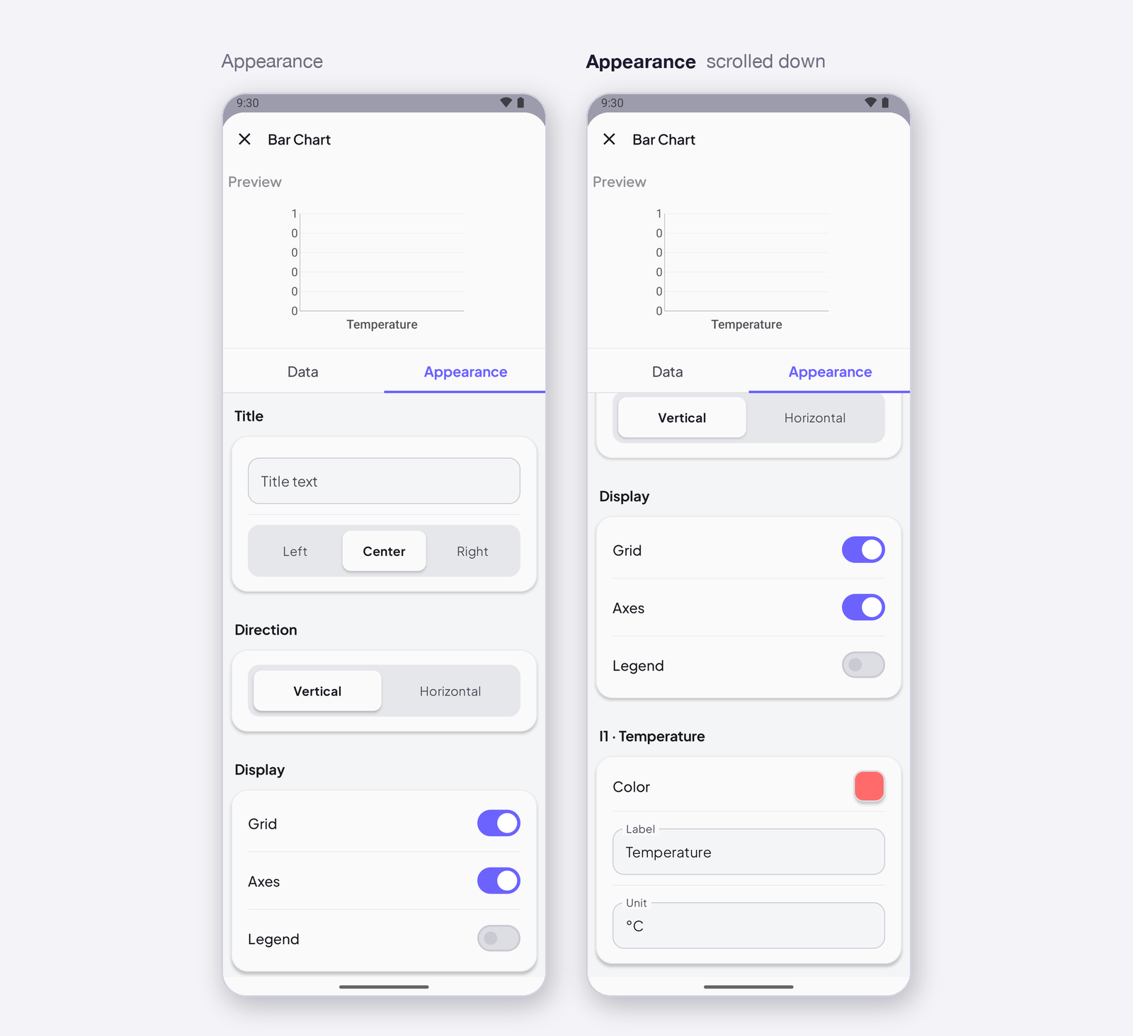 Bar Chart settings, Appearance tab