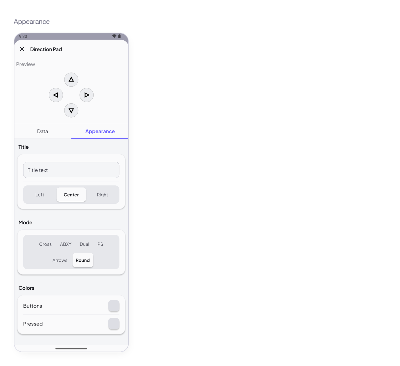 Direction Pad settings, Appearance tab