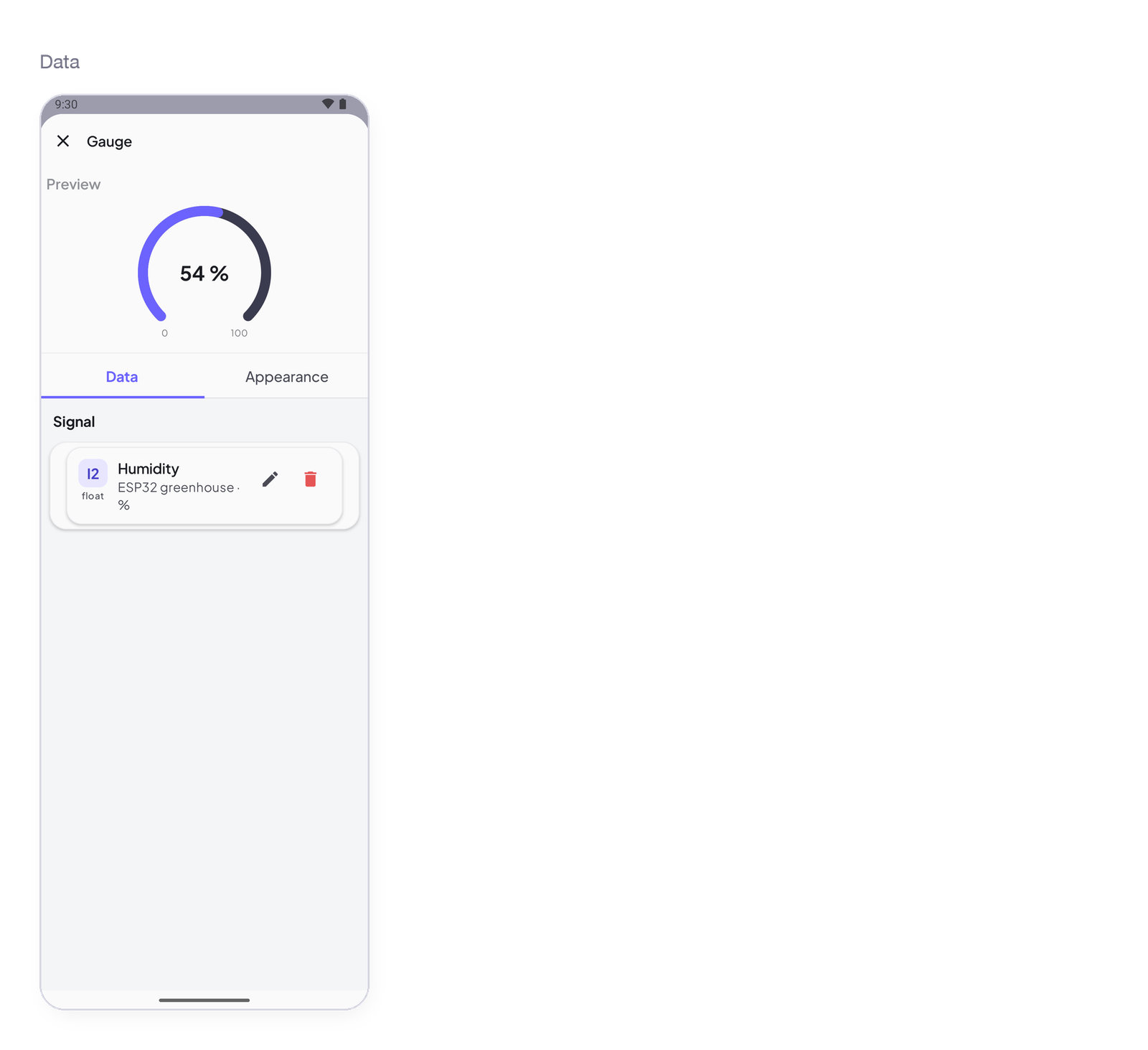 Gauge settings, Data tab