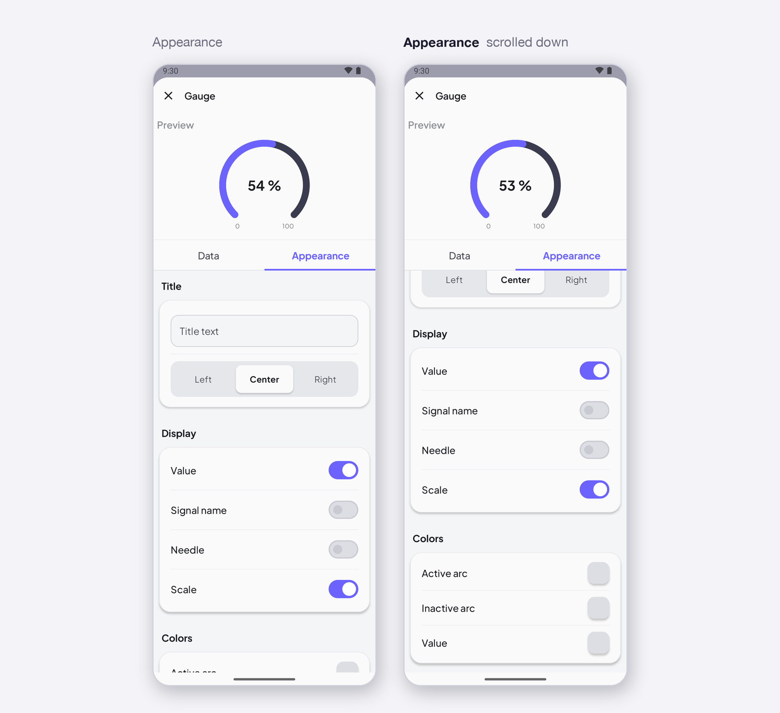 Gauge settings, Appearance tab