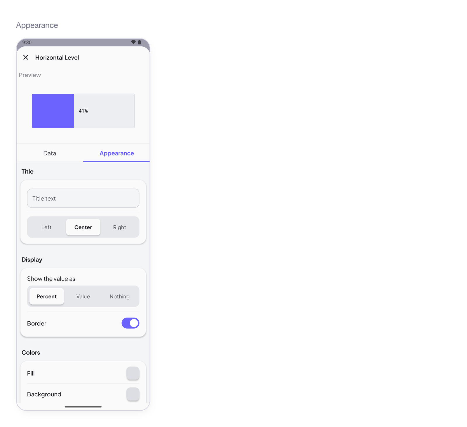 Horizontal Level settings, Appearance tab