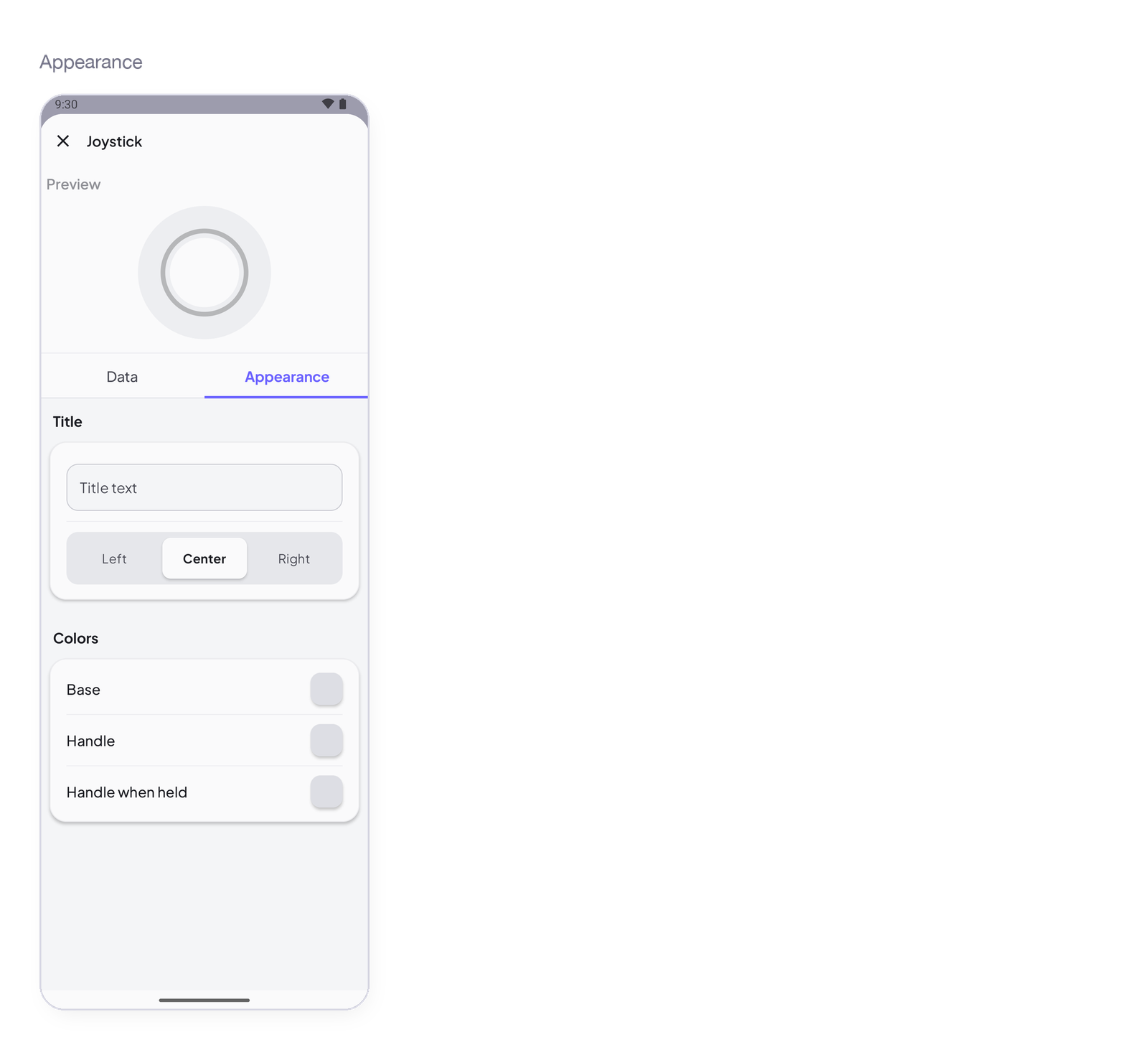 Joystick settings, Appearance tab