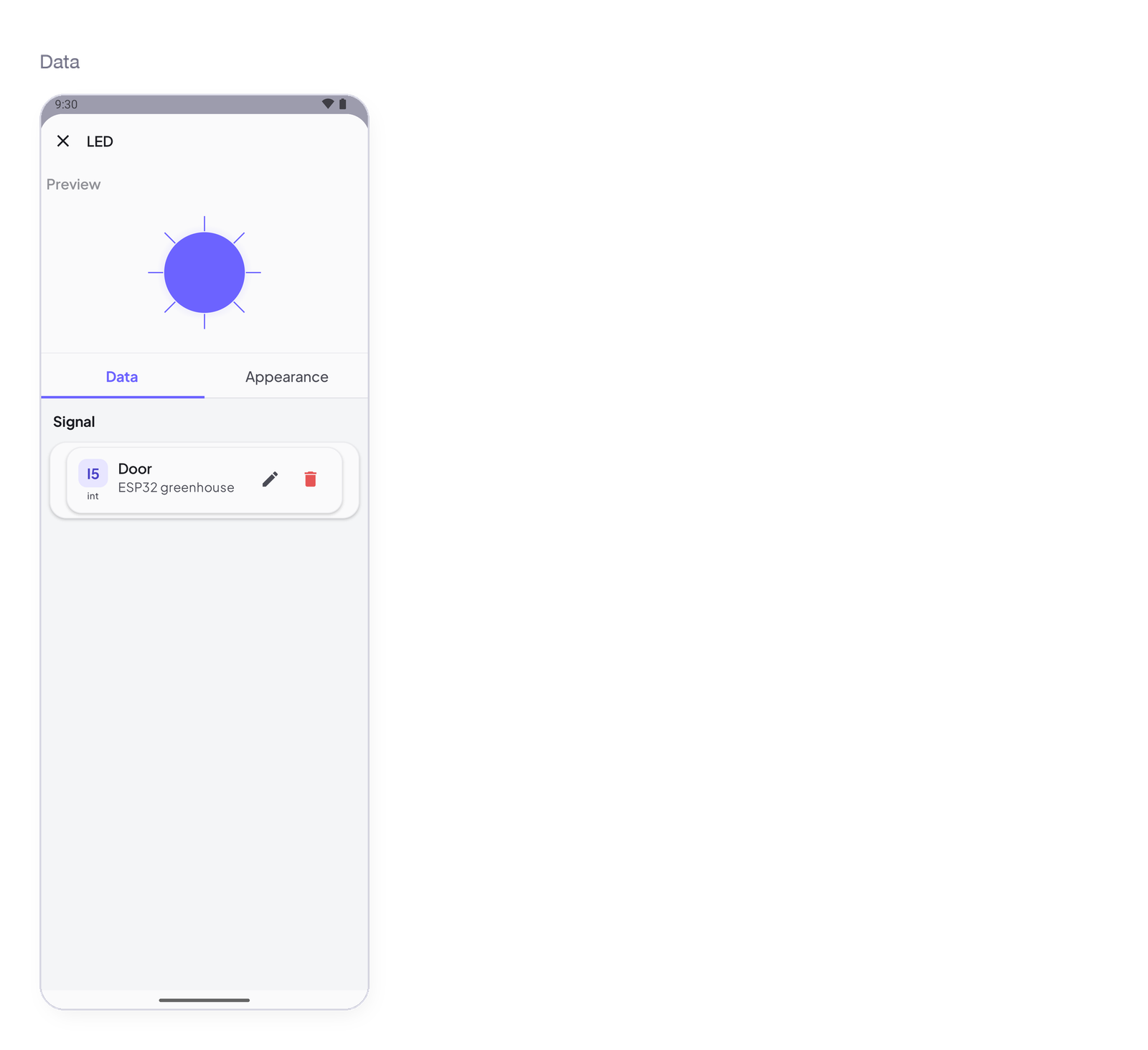 LED settings, Data tab