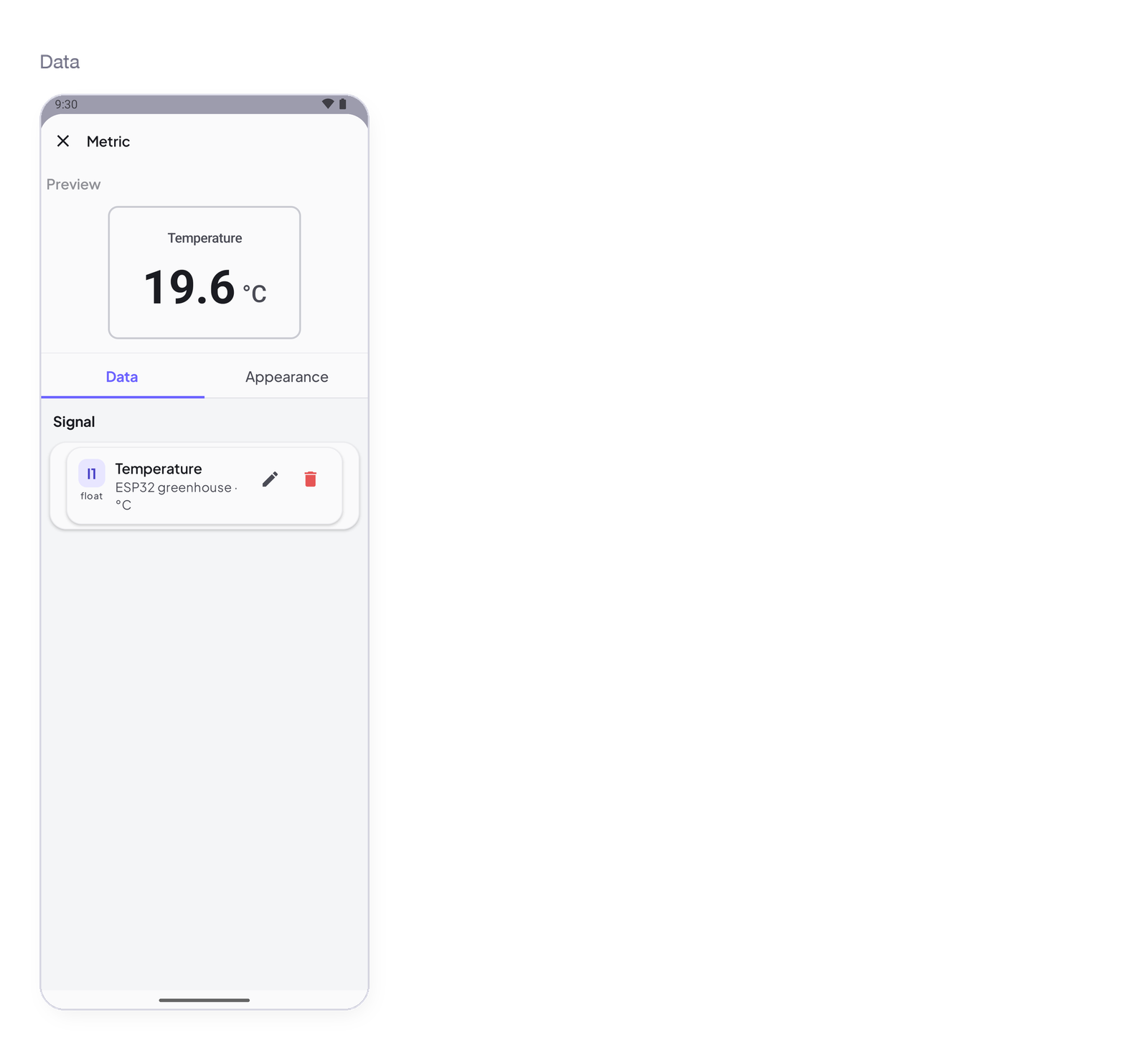 Metric settings, Data tab