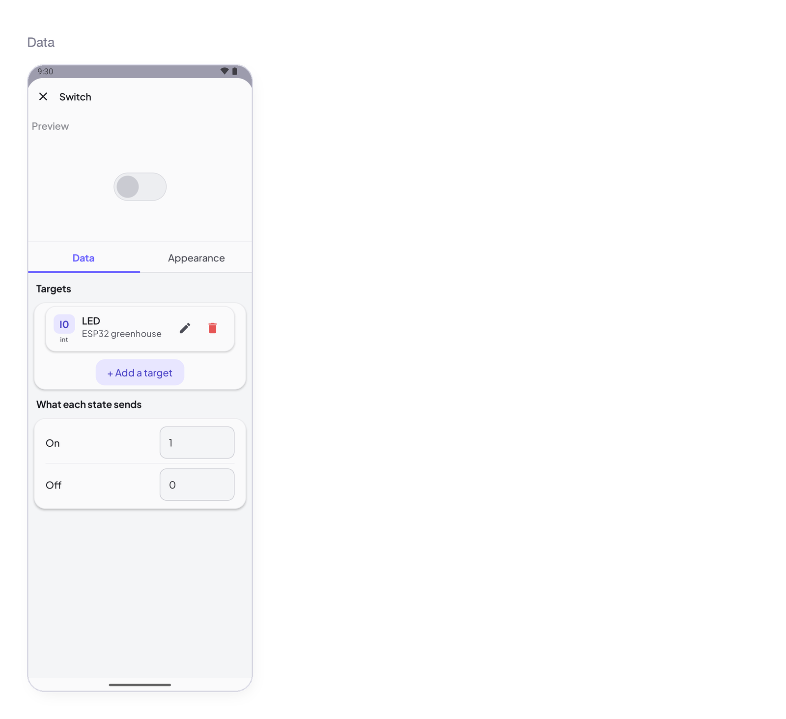 Switch settings, Data tab