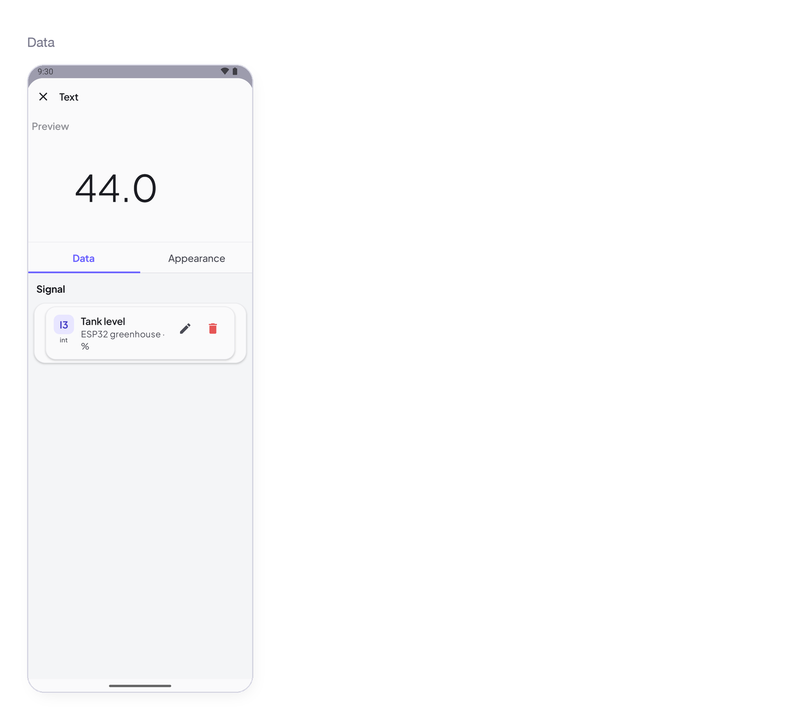 Text settings, Data tab