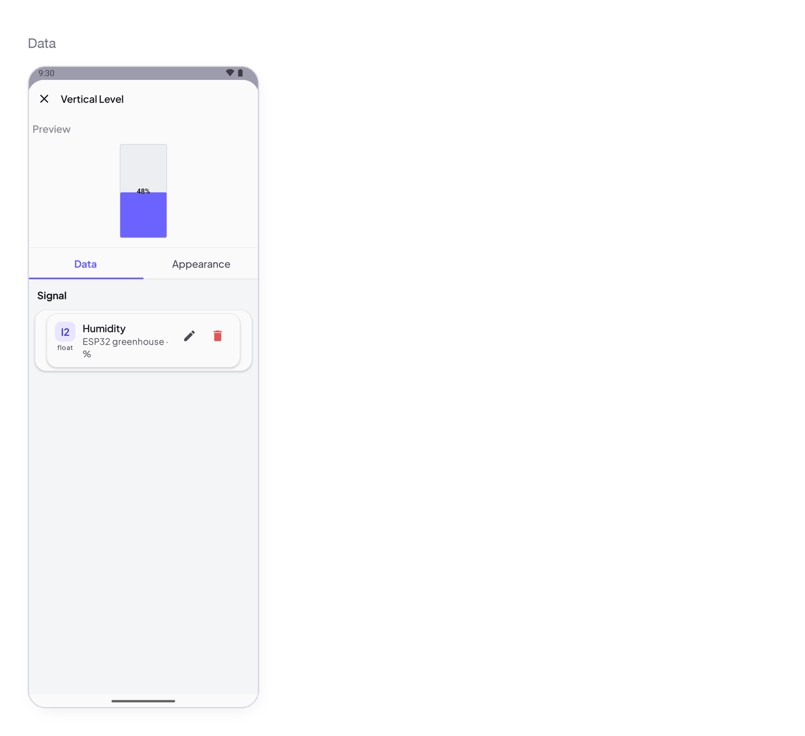 Vertical Level settings, Data tab