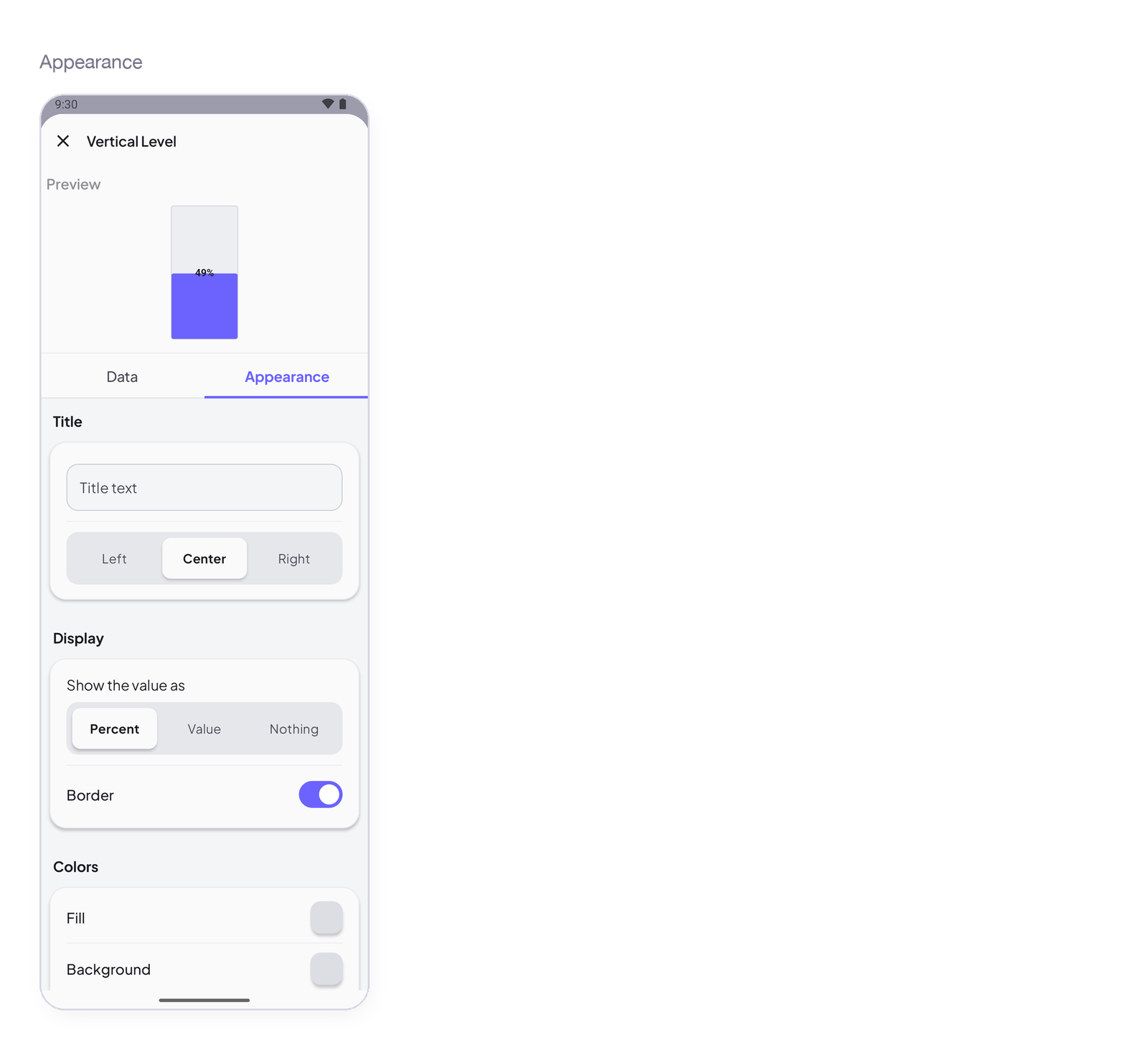 Vertical Level settings, Appearance tab